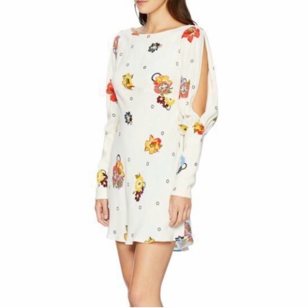 *NWT* Free People Women’s Ivory Sunshadow Floral Slit Sleeve Mini Dress, Size 0 - Picture 4 of 15